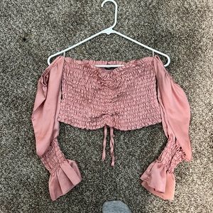 Long Sleeve Crop Top, Pink, Large